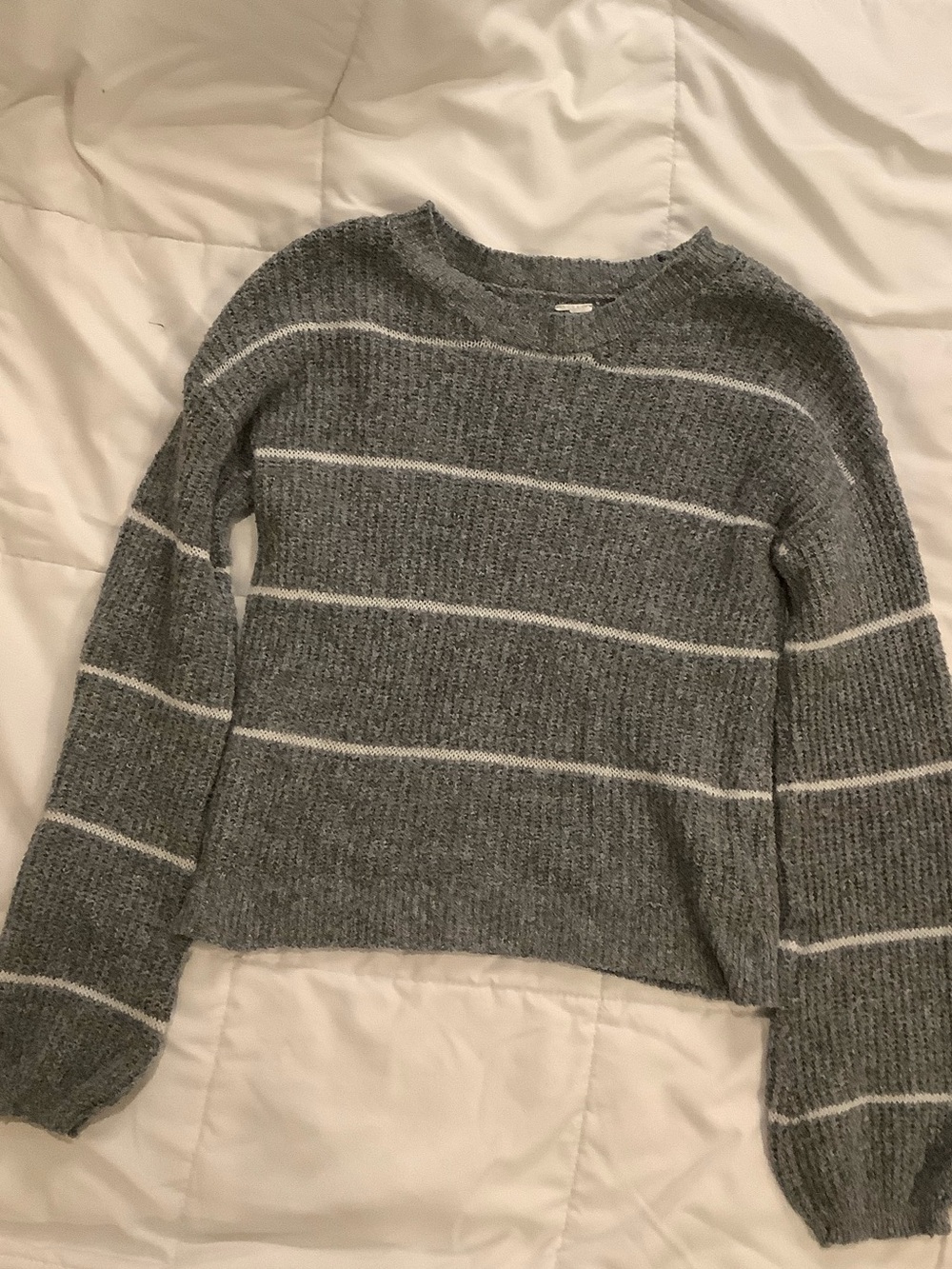 Cozy Gray Striped Crewneck Sweater